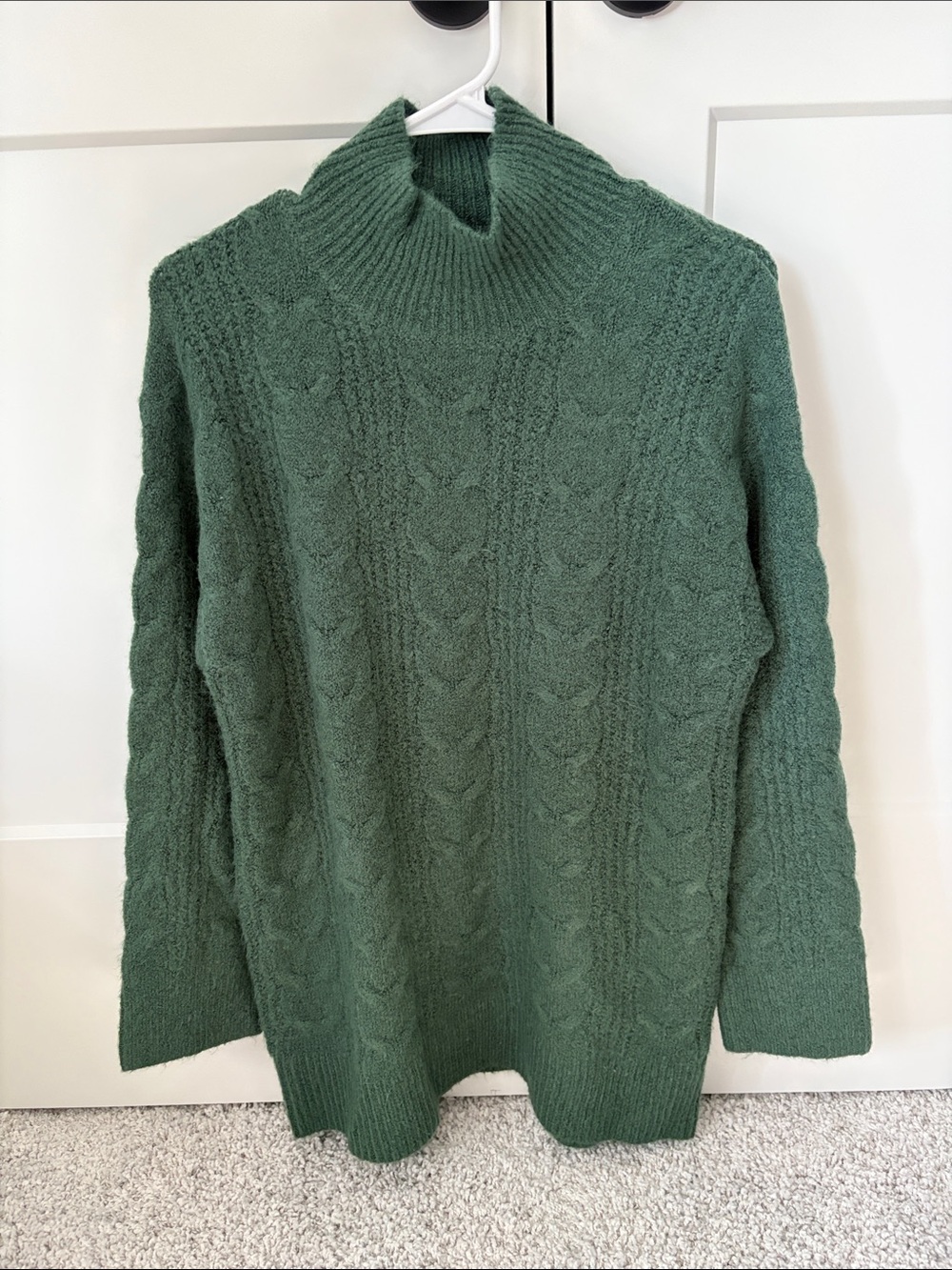 Green Cable Knit Turtleneck Sweater Dress